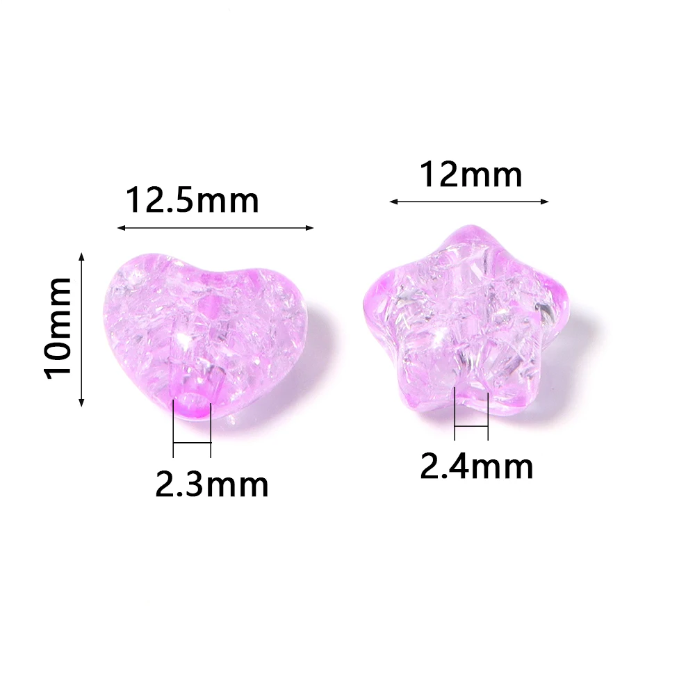 50pcs/lot Colorful Cracked Acrylic Beads Star Heart Shape Loose Spacer Beads For DIY Handmade Bracelet Headwear Decor Wholesale