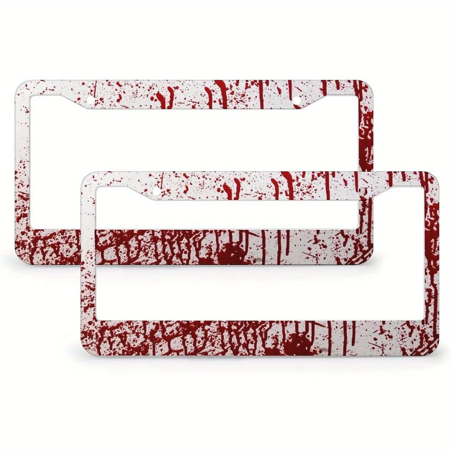2pcs Red Blood Splatters License Plate Frames 2 Holes Vintage Aluminum Car Accessories Vehicles Fit Durable Metal Material