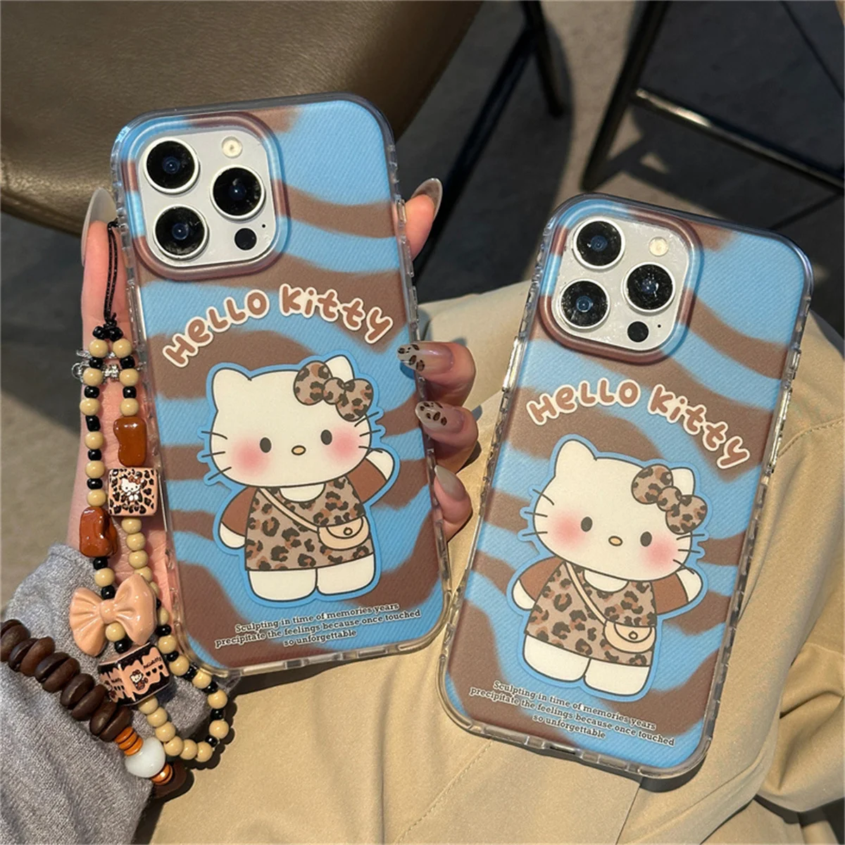 

Fashion Zebra Pattern Hellokitty Phone Case For iPhone 17 Pro 15 14 16 Pro Max Cover with Chain Shockproof Cartoon Cases