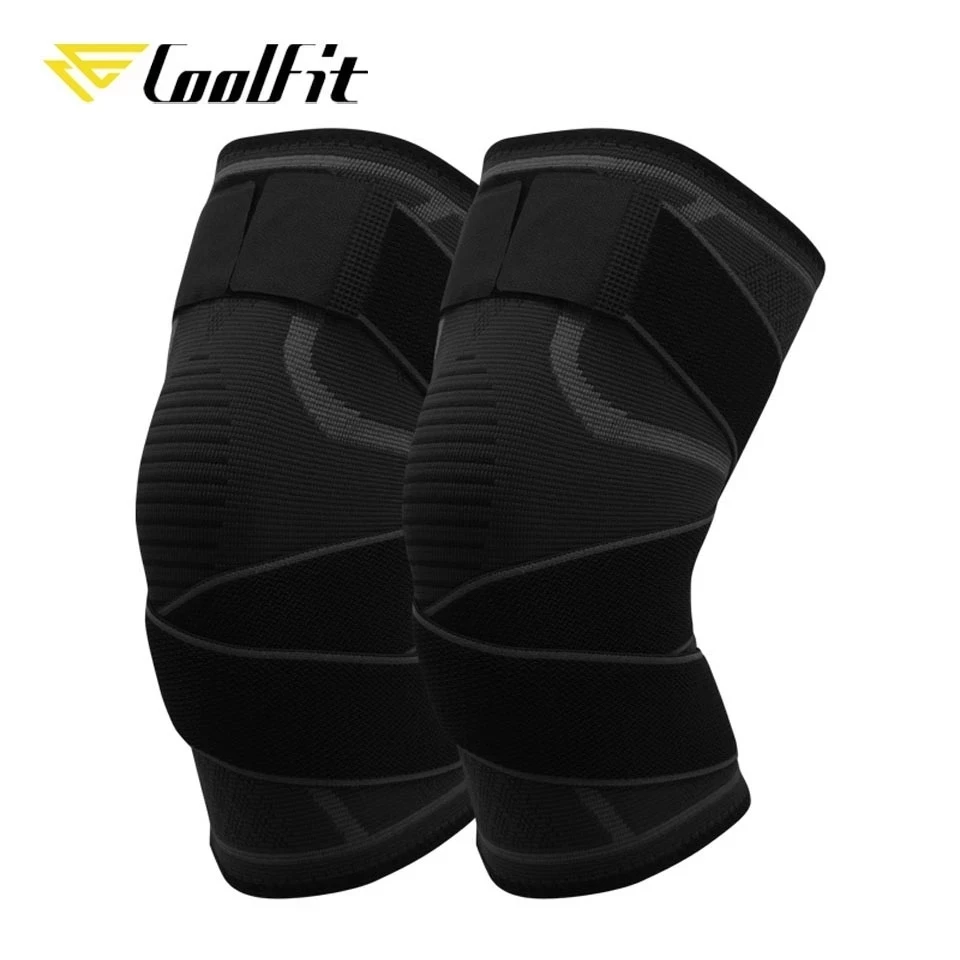 CoolFit 1 Pair Knee Brace Compression Sleeve with Strap for Best Support & Pain Relief for Meniscus Tear, Arthritis, Basketball