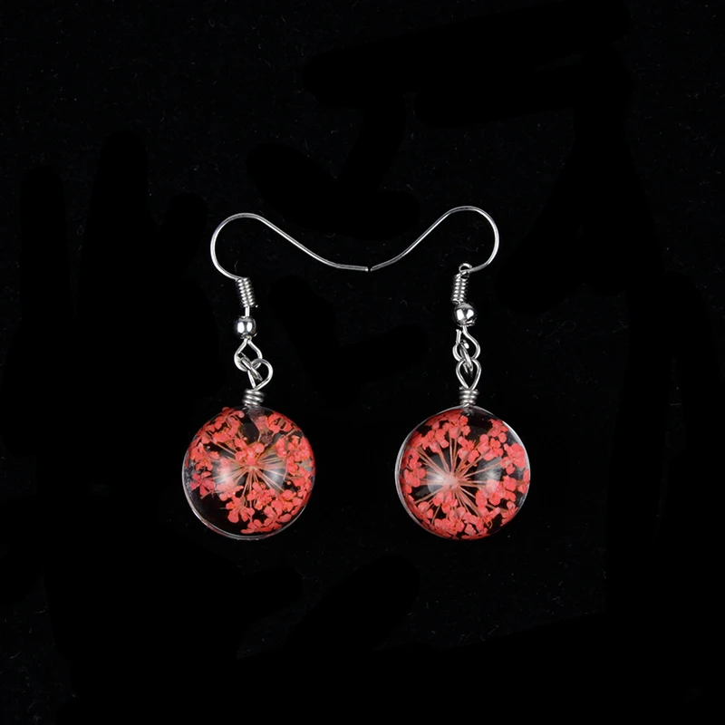 2022 New Style Lace Flower Dried Flower Earrings Fashion Color Transparent Ball Eardrop For Women Gifts Summer Charm Jewelry