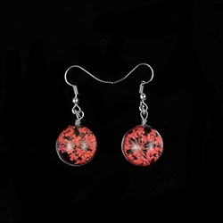 2022 New Style Lace Flower Dried Flower Earrings Fashion Color Transparent Ball Eardrop For Women Gifts Summer Charm Jewelry