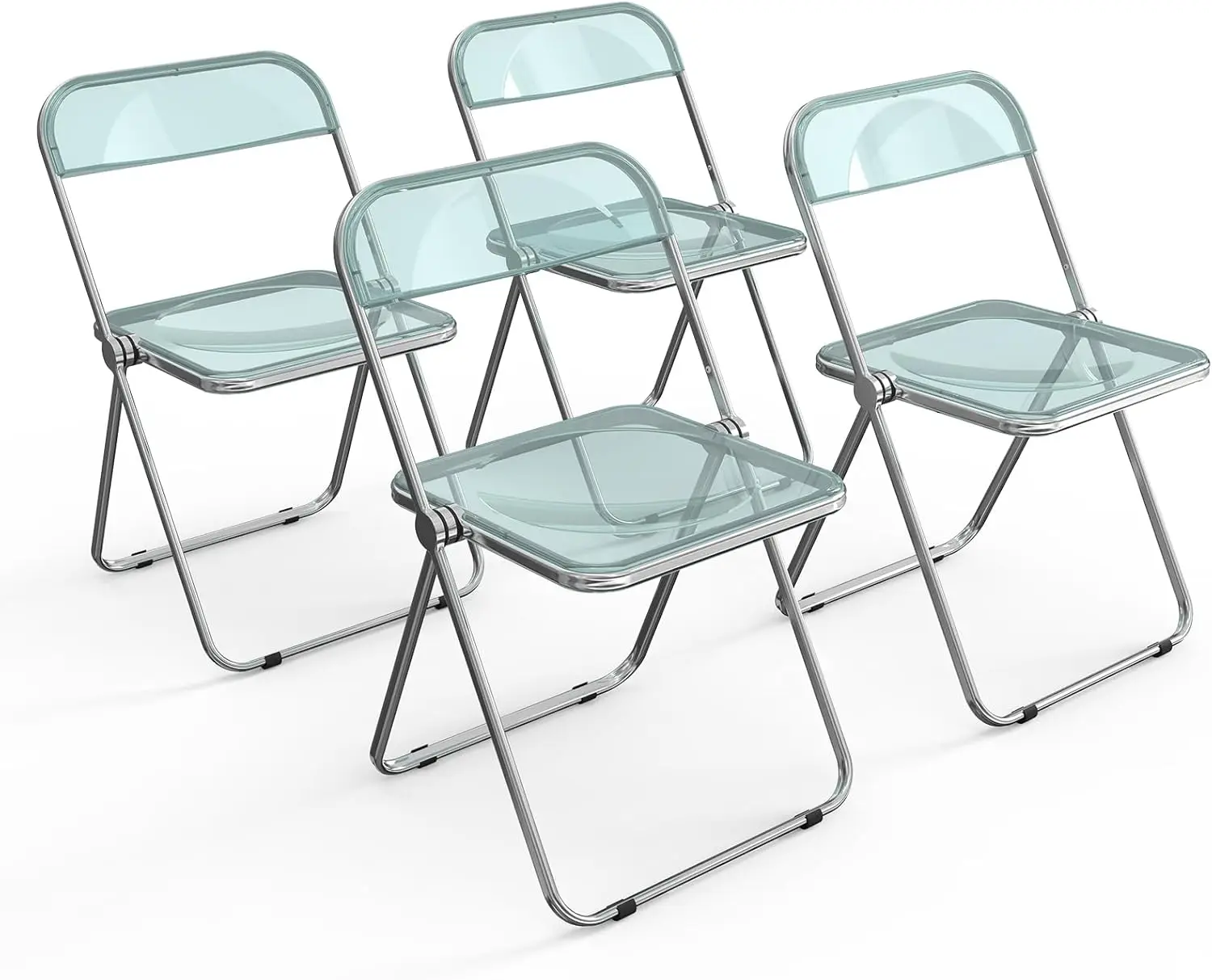 Acrylic Folding Chairs 4 Pack, Clear Chair Foldable and Stackable, Plastic Panel & Metal Chrome Frame