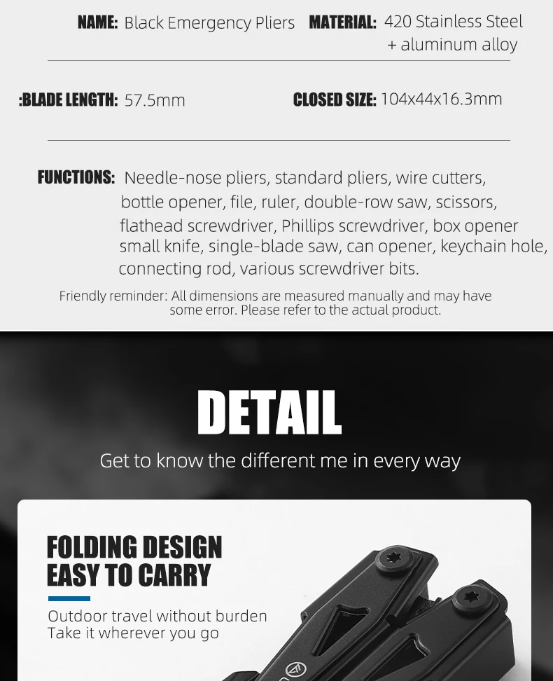 LETGOS Multitool Faltbare Zange Klappbare Schere mit Tasche Tägliche EDC-Ausrüstung Multifunktionale Werkzeuge für Camping, Überleben und Outdoor-Aktivitäten – Detail 17