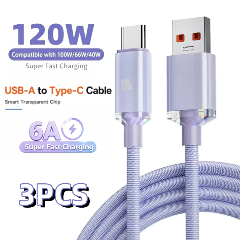 3Pcs 120W 6A Type C To Type C Cable For iPhone 15 Pro Max PD Fast Charge USB C Data Cord For Xiaomi 14 Samsung Charging
