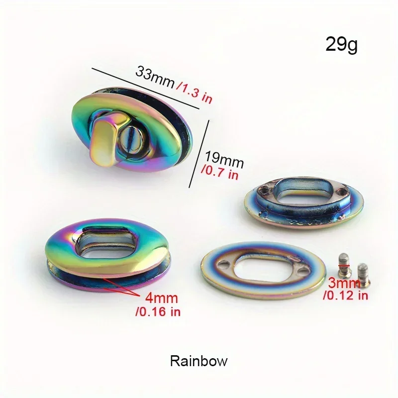 1PC Rainbow Metal Clasp Turn Twist Bag Lock Decoration Buckle Purse Handbags Leather Bags Closure Craft Hardware Accessories