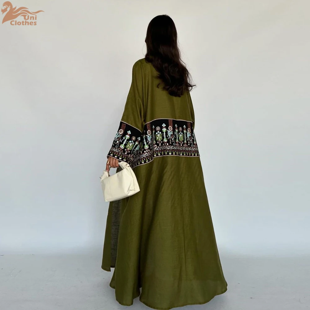 2024 fiore ricamo manica Dubai Kimono Abaya Dress Luxury Ramadan Arabia saudita donne Modest Cardigan Islam turchia Plain Robe