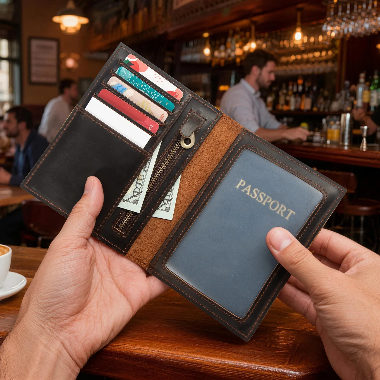 Men Genuine Leather Passport Wallet Card Holder Male Travel Business Organizer ID Case Man Zipper Coin Pocket Bifold Daily