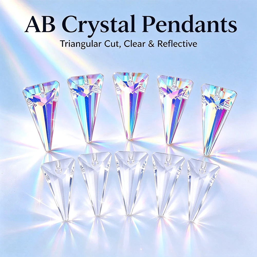 5pcs 20mm Triangular Arrow Bullet Crystal Prism Beads Clear AB Iridescent Suncatcher Drop Pendant DIY Jewelry Chime Parts
