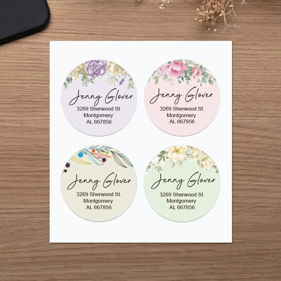 ملصقات بريدية مخصصة على شكل زهور - ملصقات عنوان مخصصة للأعمال/الدعوات/البطاقات، لاصق مقاوم للماء وقابل للإزالة