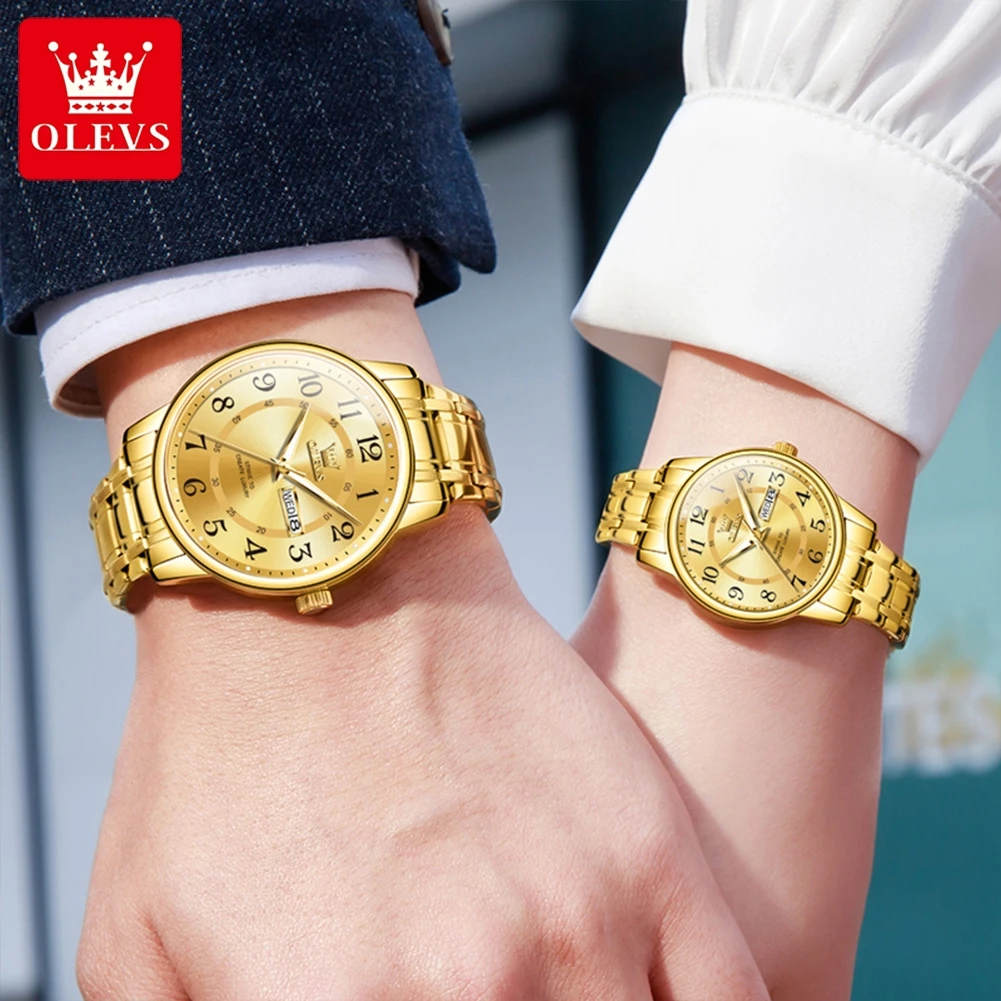 OLEVS 2891 Couple Quartz Watches Waterproof Luminous Watch Simple Fashion Couple Watch Dual Calendar Display Hour Minute Scale