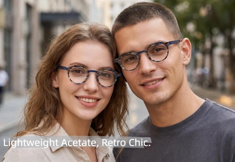 Retro Hochwertige Acetat-Brillen, handgefertigt in Japan, mit einem runden, modischen Rahmen, Unisex-Designer-Markenbrille. – Detail 8