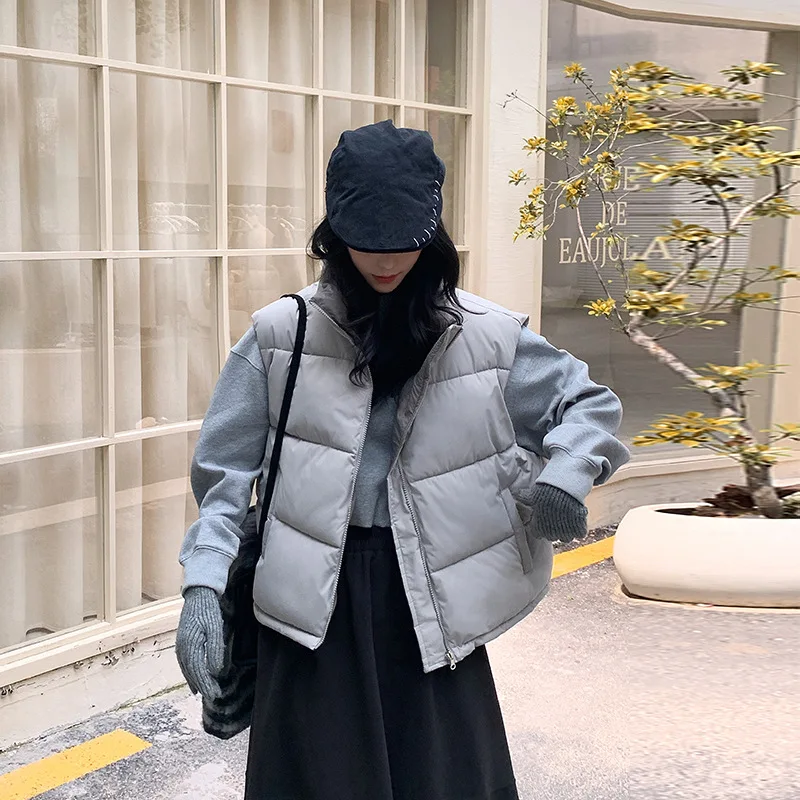 New Women Vest Jackets Reversible Stand Collar Windproof Quilted Padded Waistcoat Sleeveless Loose Solid Warm Casual Outerwear