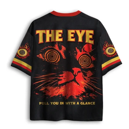 Trippy Cat Eye Graphic Mesh Football Jersey Men THE EYE PULL YOU IN WITH A GLANCE  Print V Neck Short Sleeve Oversized Tops