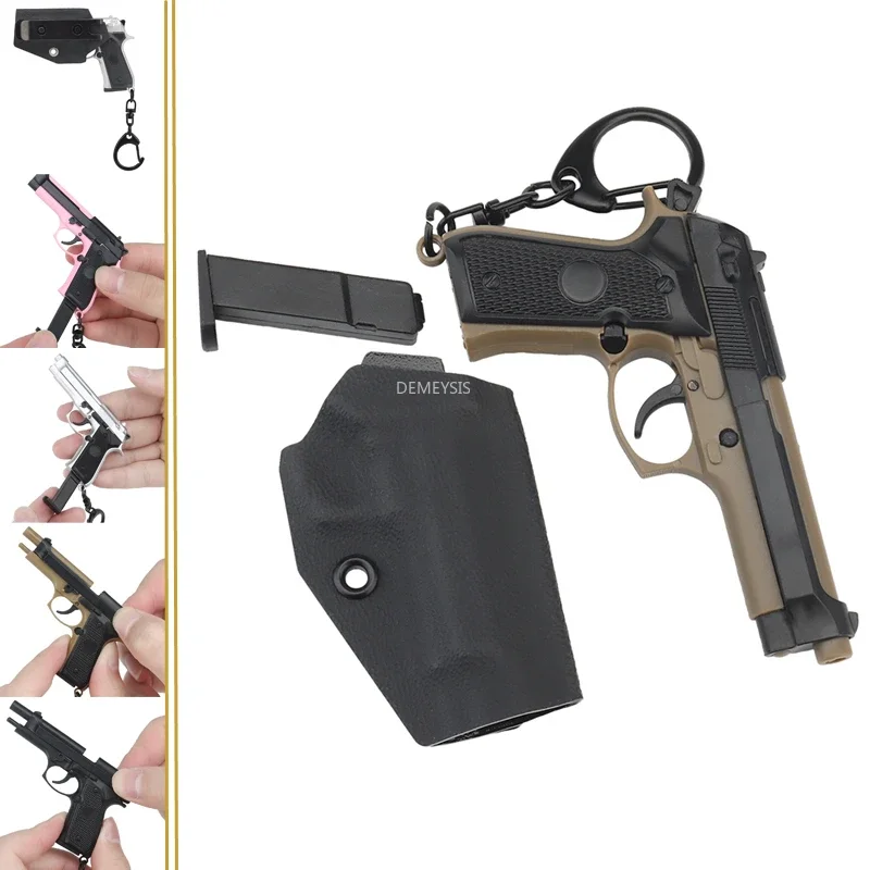 M92 Gun Shape Mini Keychain Tactical Pistols Model Portable Keyring Backpack Decoration Fan Pendant Gift Toy