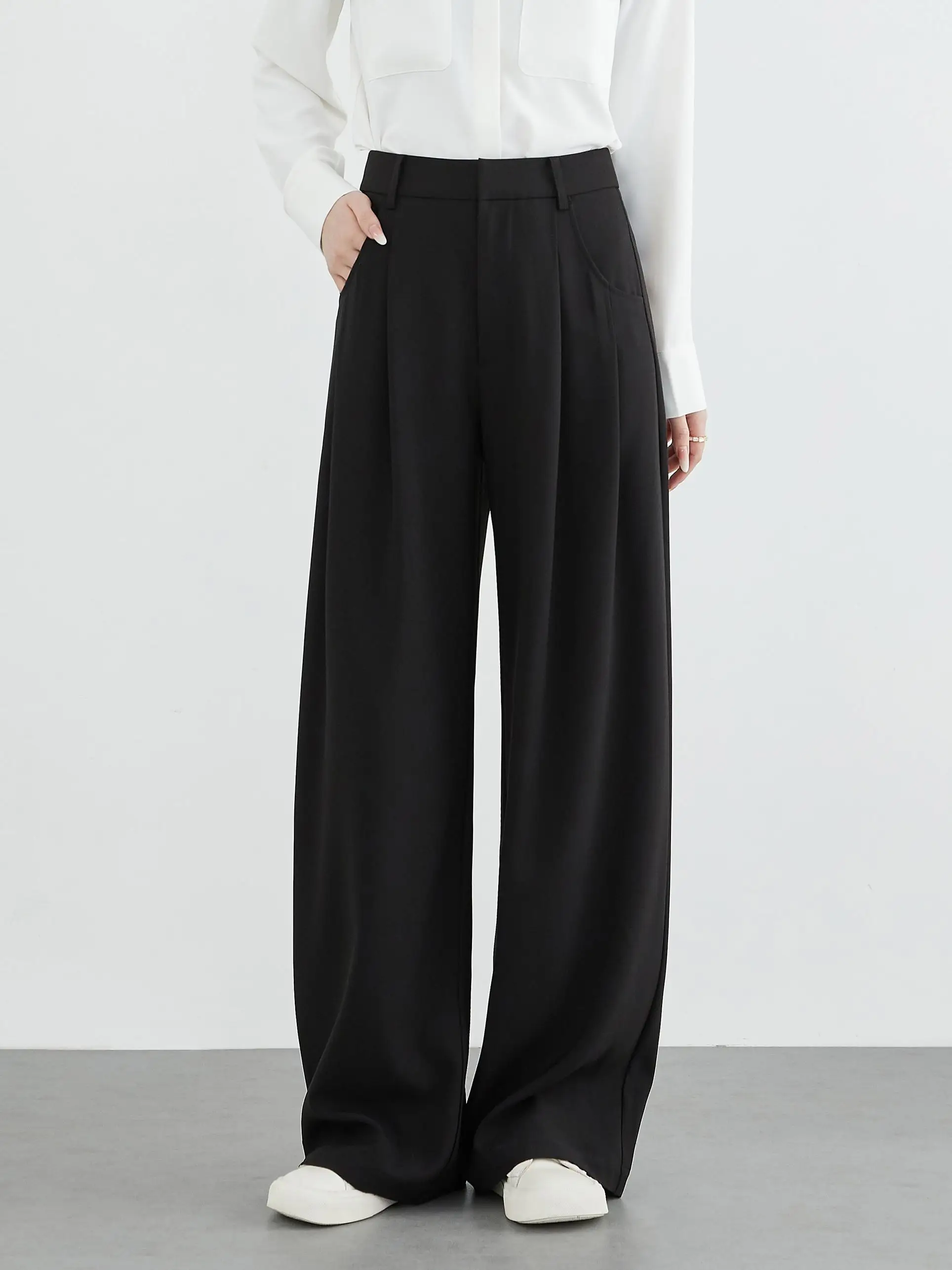 

Ele High Waist Straight Leg Suit Pants Slimming Casual Bla Wide Leg Trousers for ort Women High Quali Polyester Fiber