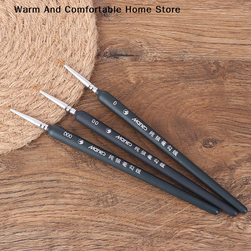【W】3Pcs 0/ 00/ 000 Gouache Watercolour Sketch Lines Pens Miniature Paint Wolf Hair Brush Professional Smooth Brushes For Art