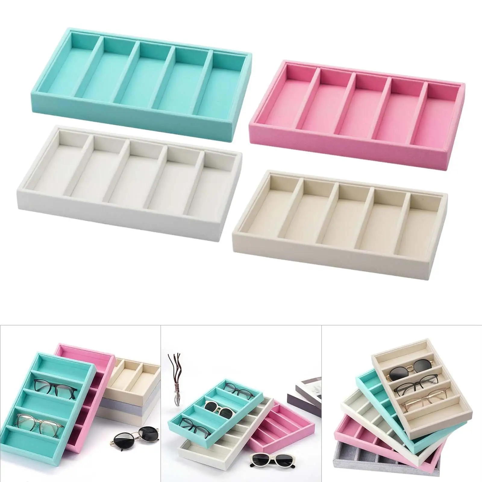 Sunglasses Show Tray Eyewear Holder Elegant Versatile Jewelry Organizer Showcase 5 Compartments for Desktop Travel Home Store