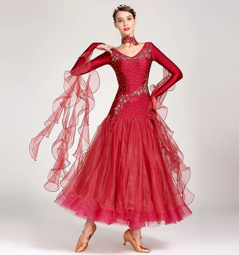 Ballroom Dance Dress for Women Competition Standard Modern Dancing Clothes Long Sleeve Cheap Waltz Stage Costumes