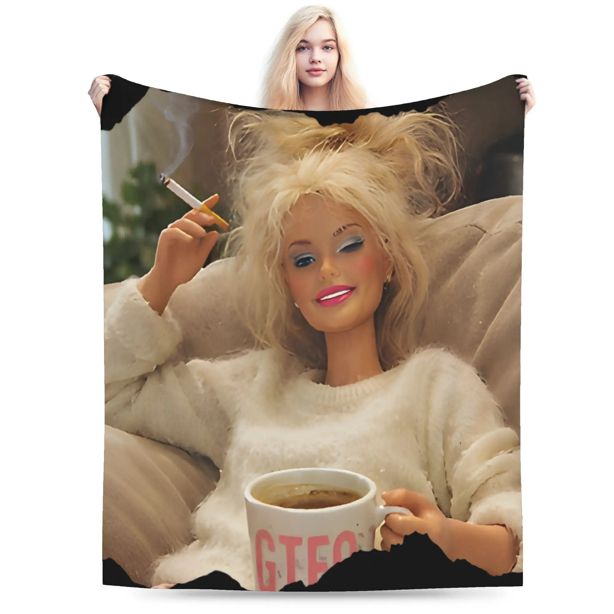 Funny Blonde Doll Disheveled Doll Blanket Soft Fleece  Comfortable Throw Blanket Machine Washable