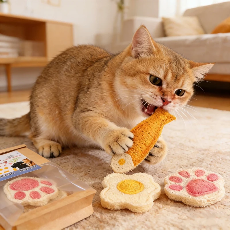 1 Set Zahnpflege-Spielzeug aus Naturloofah für Katzen, Beißspielzeug, Komfort bei Zahnung, Gesundes Interaktives Kätzchen-Spielzeug, Anreicherung durch Loofah, Zahnpflege-Hundespielzeug