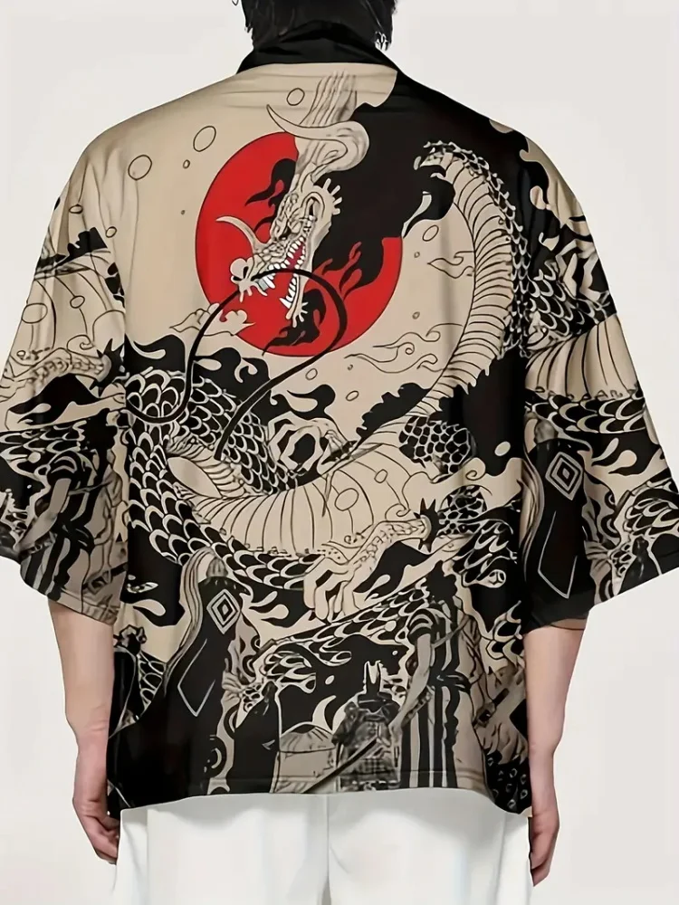 New Trend Fashion Men's Casual Kimono Sunset Flying Crane 3D Printing Men's Traditional Kimono Daily Casual Men's Cardigan