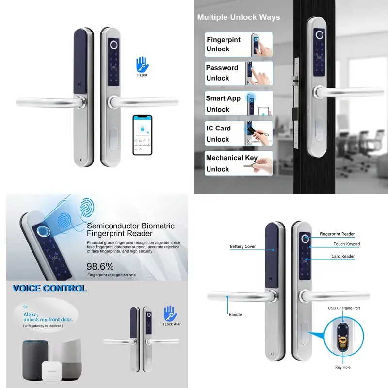 5572 Keyless Smart with WiFi and Fingerprint for Aluminum Sliding Doors TTlock Compatible Digital Hook