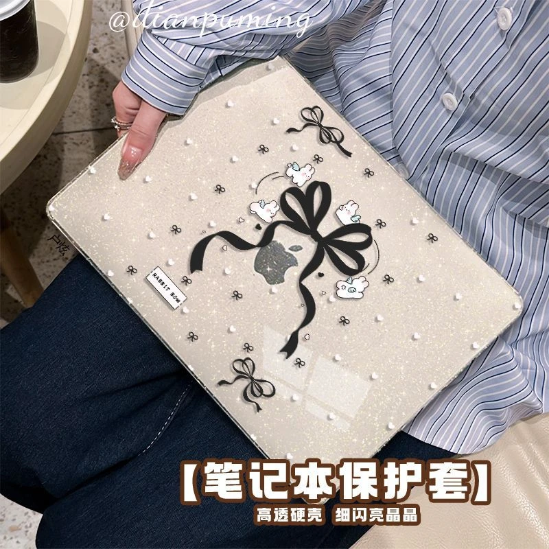 

Bow Rabbit Glitter Laptop Case For MacBook Neo New Air 13 15 Pro 13 14 16 M1 M2 M3 M4 M5 Chip Shell Protective Cover Accessories