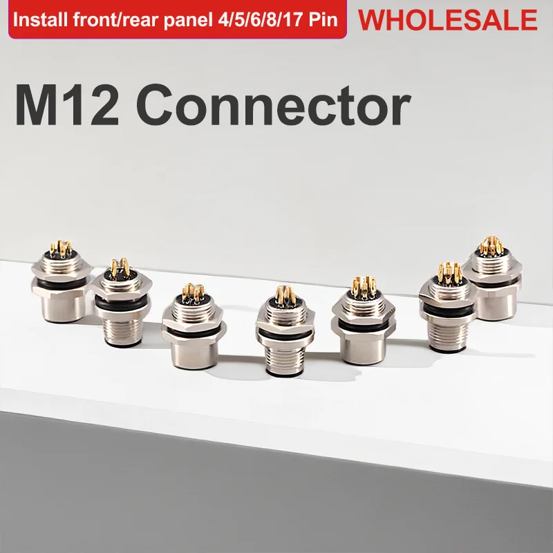 

5/10/100 Pcs M12 Circular Connectors Install Front/rear Panel Male Female Socket 4/5/6/8/17 Pins Weld Waterproof Ip67/68