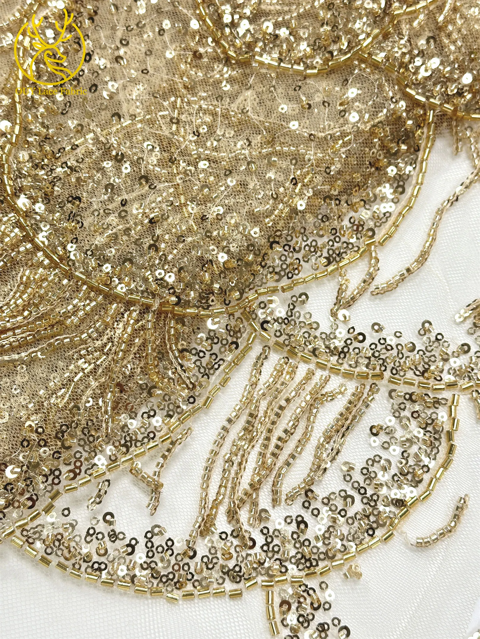 Goldene Luxus 3D Perlen-Spitze Nigerianischer Tüll-Netzstoff 2026 Hochwertige Afrikanische Spitze für Abendkleider und Hochzeitskleider zum Nähen – Detail 16