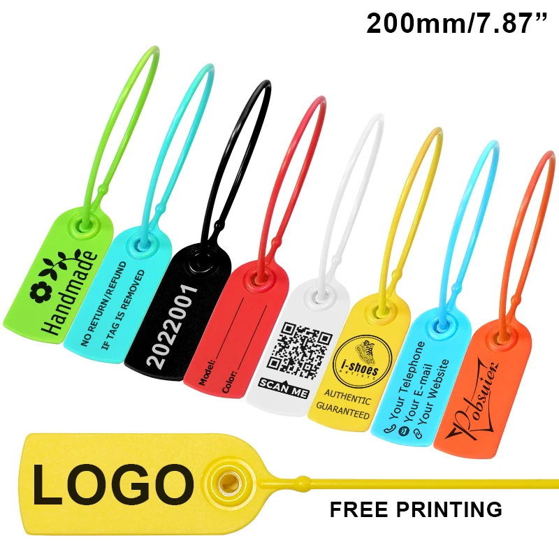 100Pcs Custom Clothing Hang Tags Personalized Plastic Security Seal Print Garment Shoe Clothes Bag Product Logo Gift Label 200mm