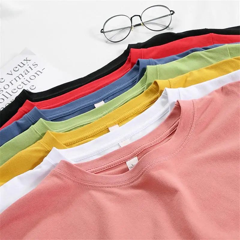 Women Cotton T-Shirt Summer Oversized Solid Tees Candy Color Loose Tops image 4