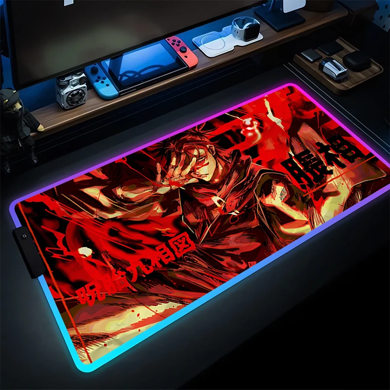 

Mouse Pad Gamer Desk Mat LED PC Japan Anime Mousepad J-jujutsu K-kaisen Choso Cool Keyboard Pad RGB Gaming Accessories Mausepad