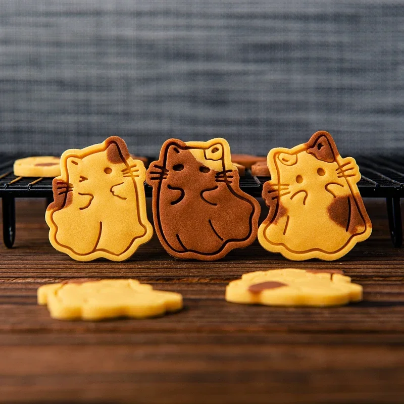 Cartoon Kitten Cookie Mold Cute Ghost Fondant Cookie Cutter Frosting Dessert Decorating Tool Halloween Christmas Baking Supplies