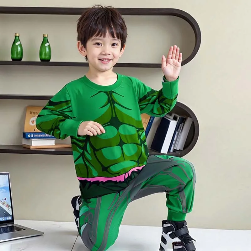 2 قطعة Supehero سبايدرمان هالك منامة مجموعة للبنين طويلة الأكمام منامة السراويل العليا الكرتون هالوين عيد الميلاد ملابس خاصة البدلة #2