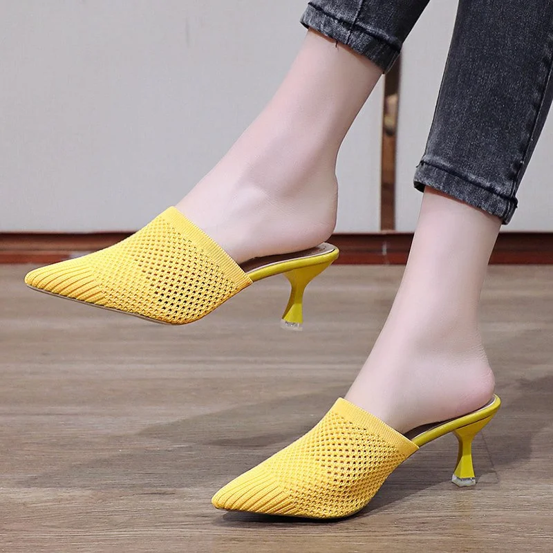 2024 Spring and Autumn New Style Fashionable, Comfortable, Casual and Versatile Sandals Thin Heel Pointed Toe Mesh Slippers