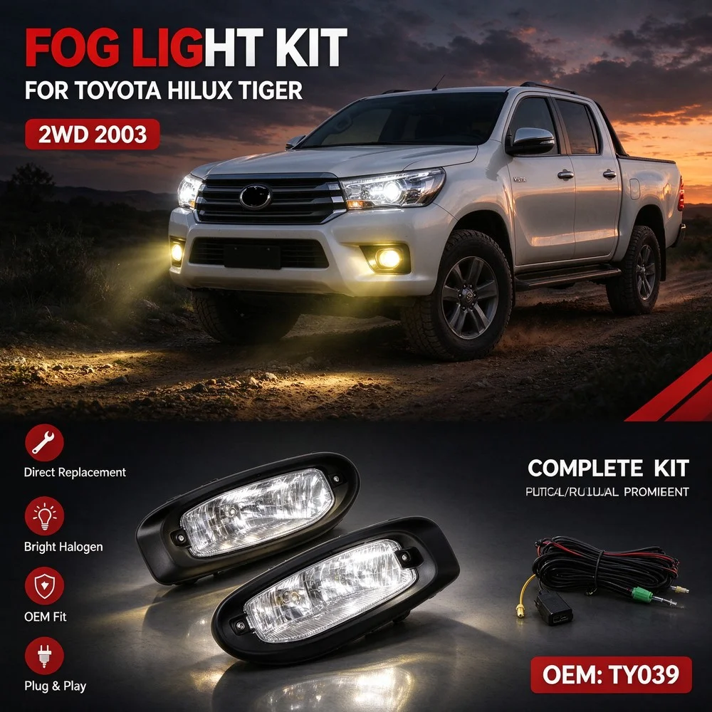 TY039 Fog Light Kit For Toyota Hilux Tiger 2WD 2003 Front Bumper Fog Lamp Complete Set with Switch Wiring Car Accessories