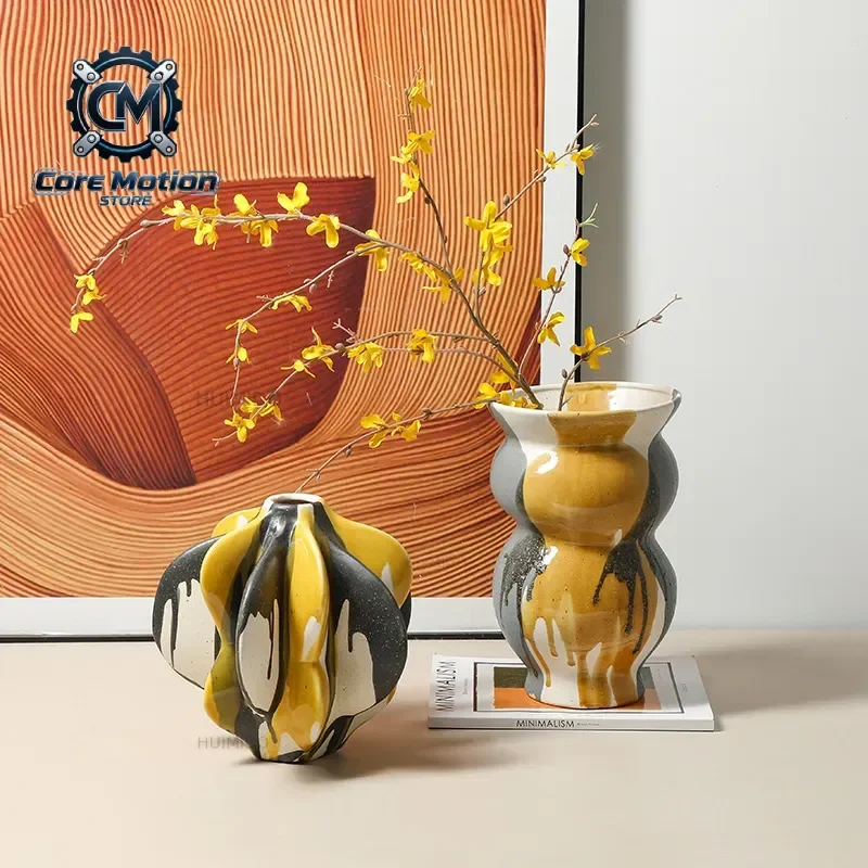 For New Chinese Style Wabi Sabi Creative Splash Glaze Painted Ceramic Vase Model Room Living Room Entrance High End Home