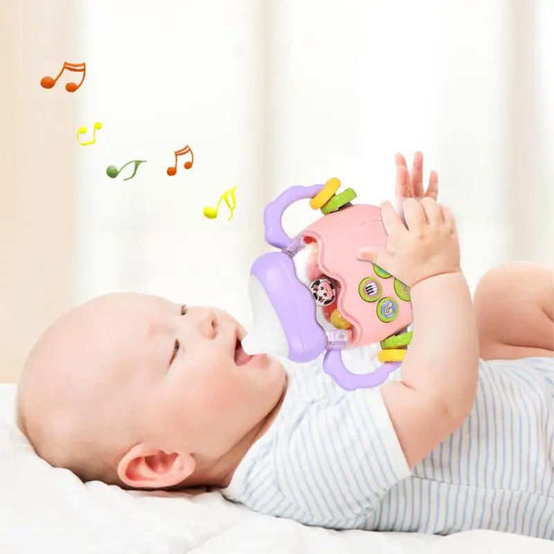 Kids Rattle Bottle Grab Shaker Rattles Teethers Bottle LED Light Smooth Newborn Grab Rattles Toy Educational And Safe For Girls