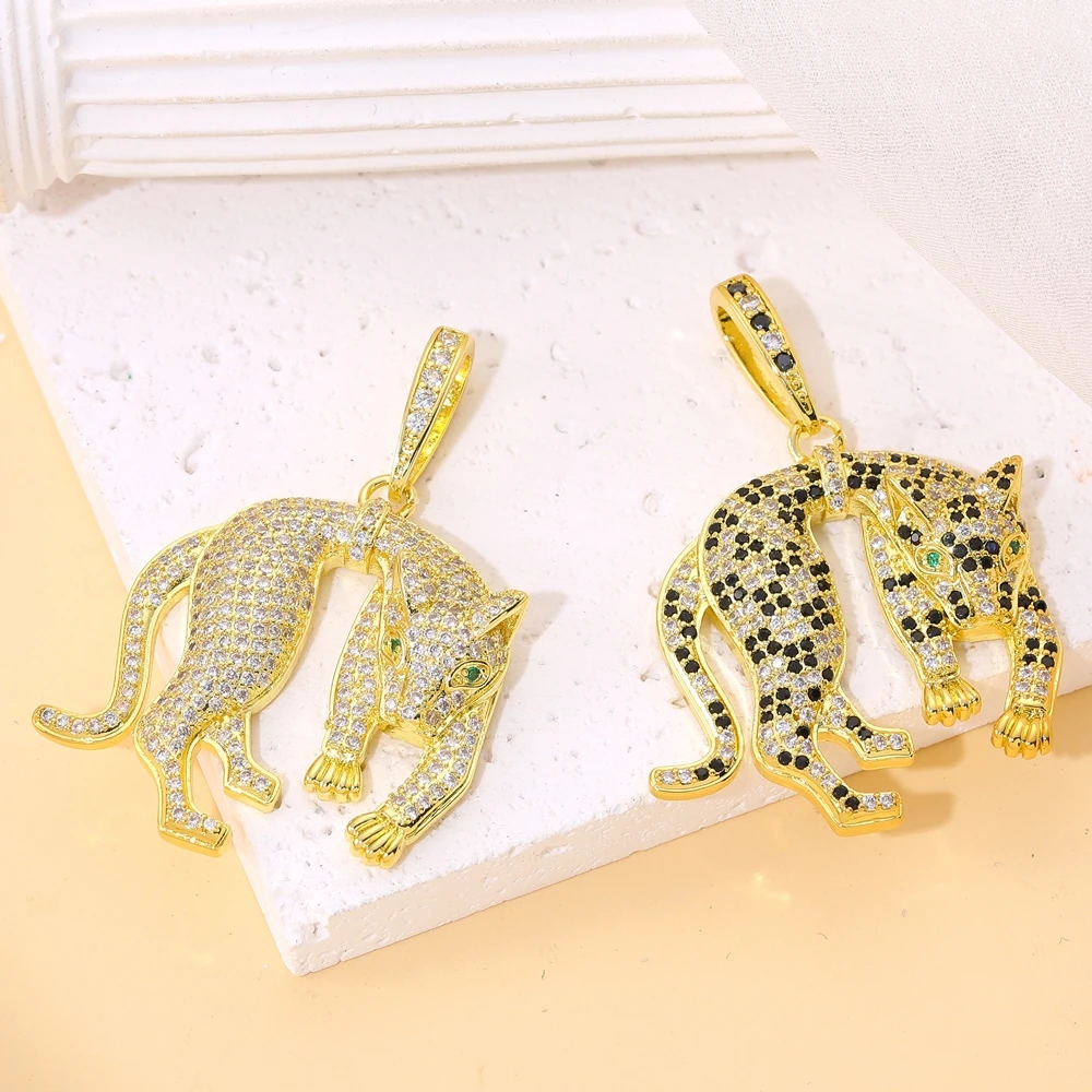 Juya Micro Pave zircone 18K placcato oro reale lusso animale pantera leone leopardo Charms per fai da te ciondolo natalizio creazione di gioielli