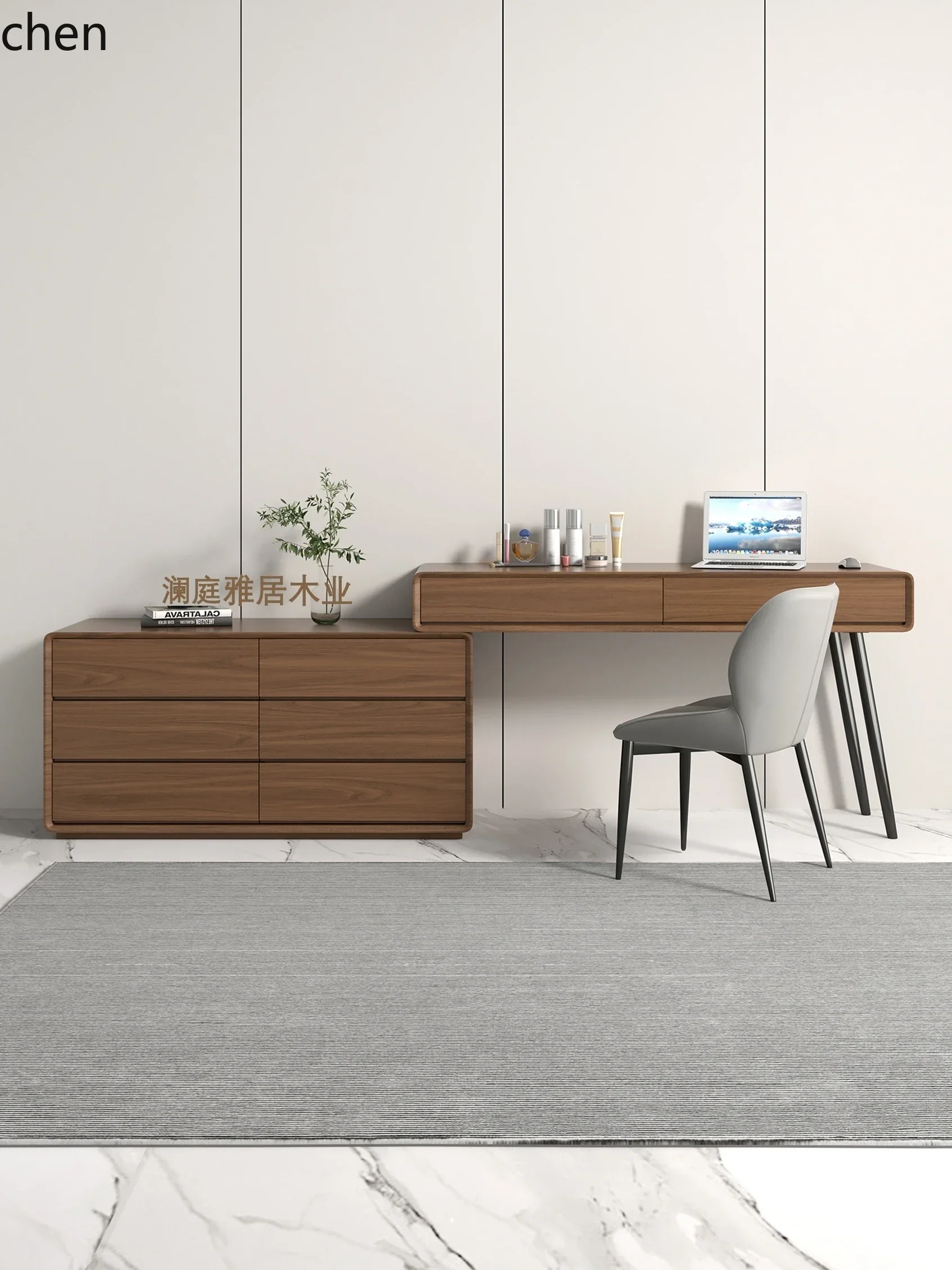 y24-Desk Rotating Desk Walnut Color Corner Solid Wood Computer Desk Dressing Table