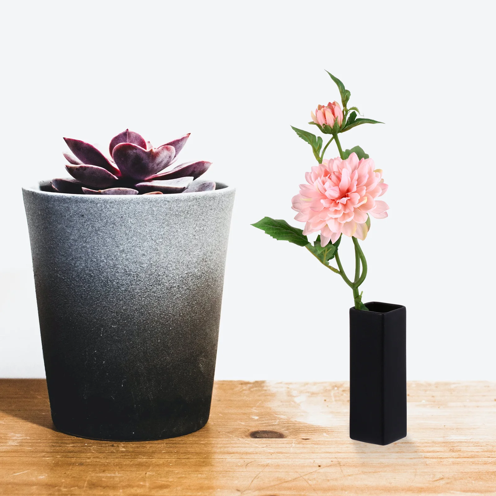 

1Pcs Black Ceramic Flower Vase Hydroponic Container Square Planter Home Decoration Pot for Water Plants Ceramic Vase Ornament