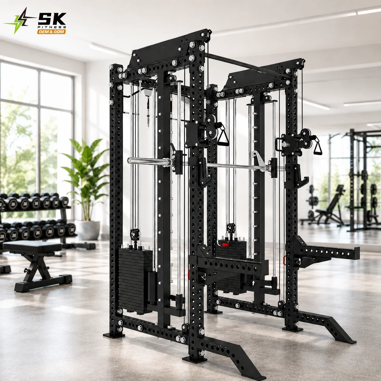 SK Commercial Functional Trainer Machine Dual Adjustable Pulley Smith Machine Power Rack Gym Equipment Strength Training Pro Gym