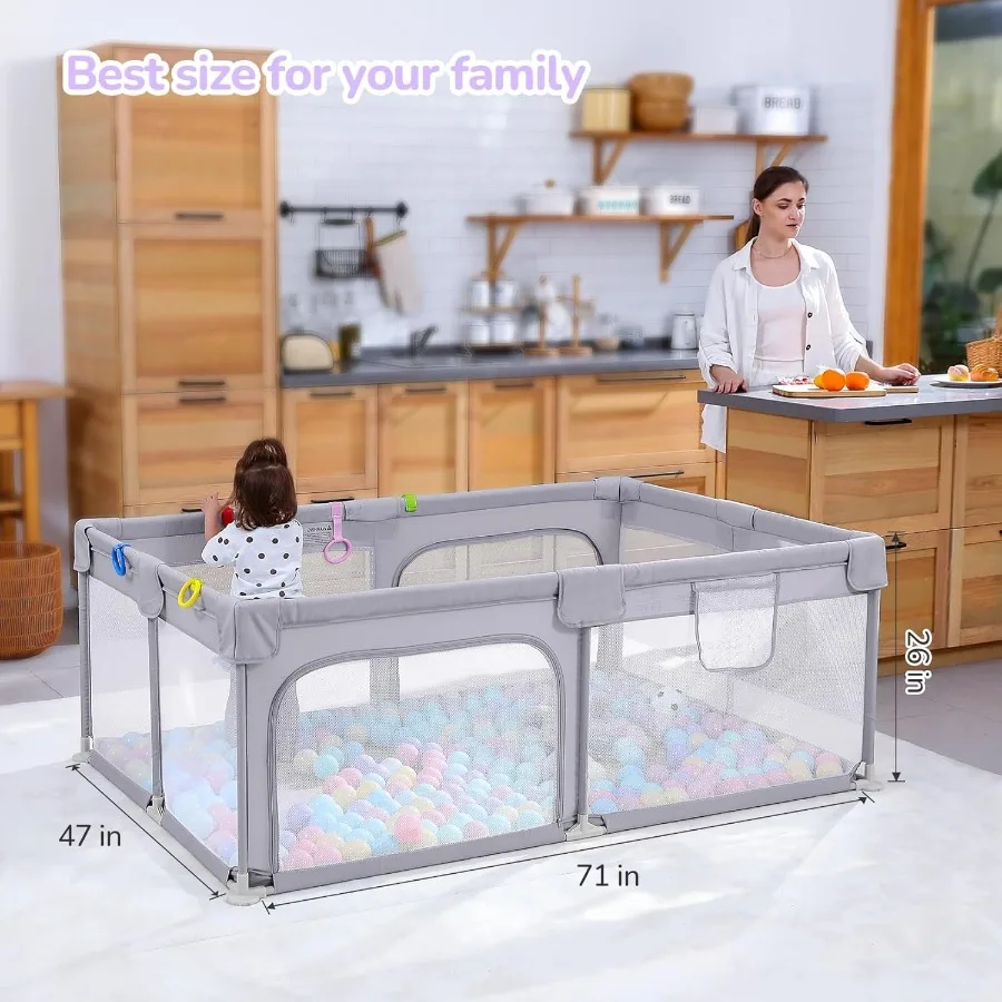 Large Baby Playpen 71×47 Inch Big Play Pens for Babies and Toddlers- Indoor and Outdoor Safe Play Area Soft Breathable Visible