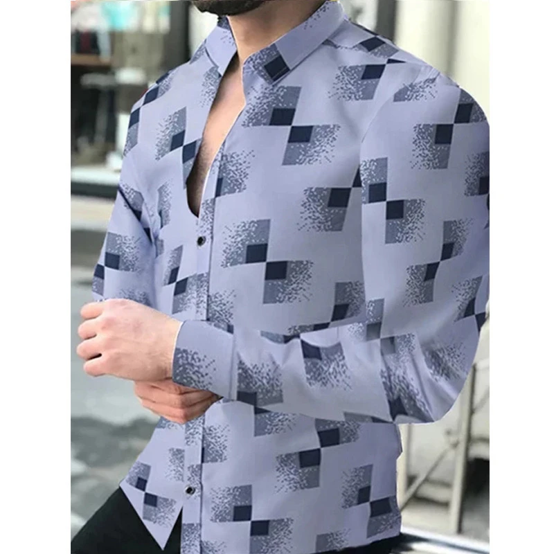 Chemise à motif d\'impression 3D pour hommes, vêtements de rue respirants, mode quotidienne, manches longues, grande taille