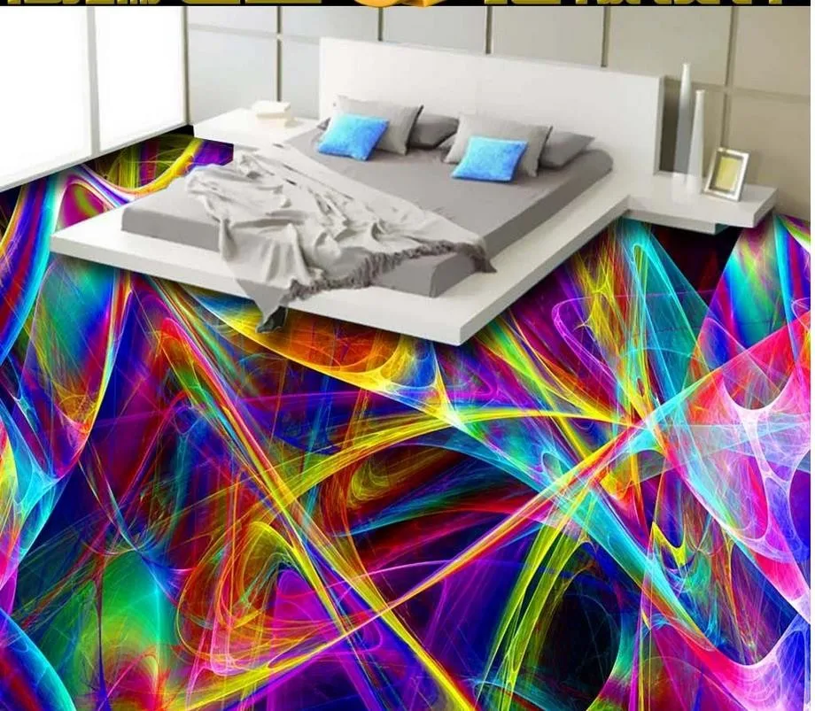 

Custom Photo Floor Wallpaper 3D Stereoscopic Colorful abstract lines floor 3D Mural PVC Wallpaper Self-adhesion Floor Wallpaer