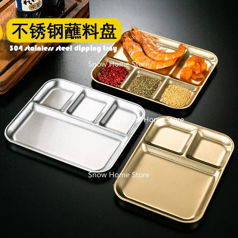 Stainless Steel Seasoning Dish, Barbecue Restaurant Specific Tableware, Dipping Dish, Three Grid Sauce Dish, Steak Dish