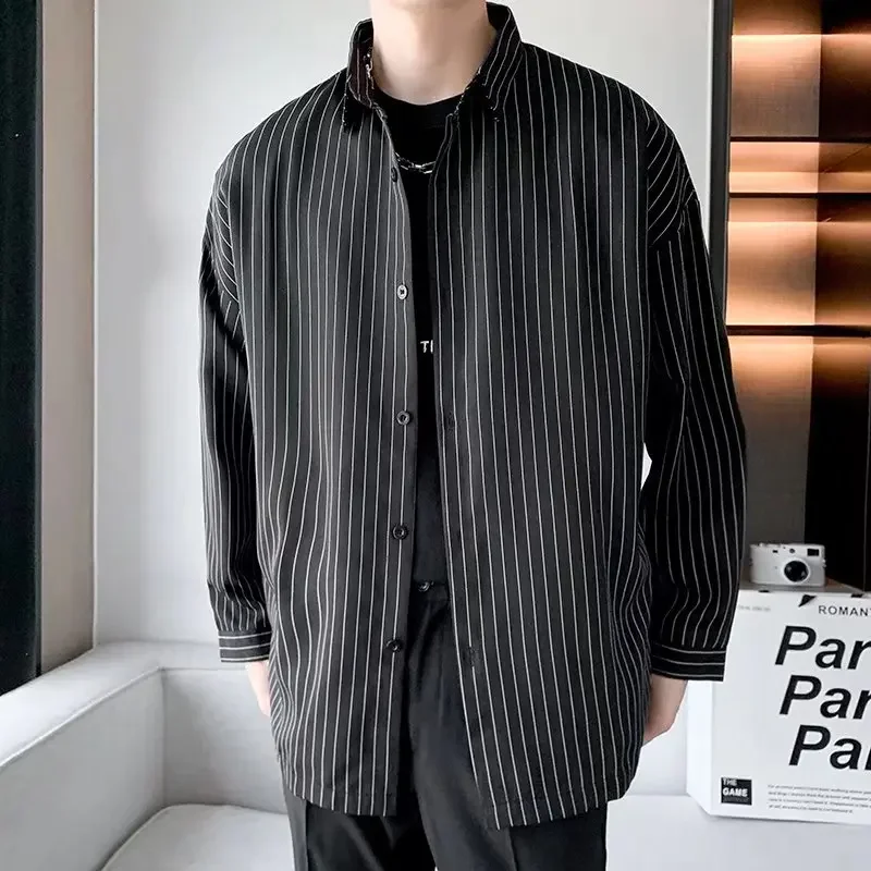 

Oversized Mens Striped Business Formal Shirt Fashion Casual Dress Clothing