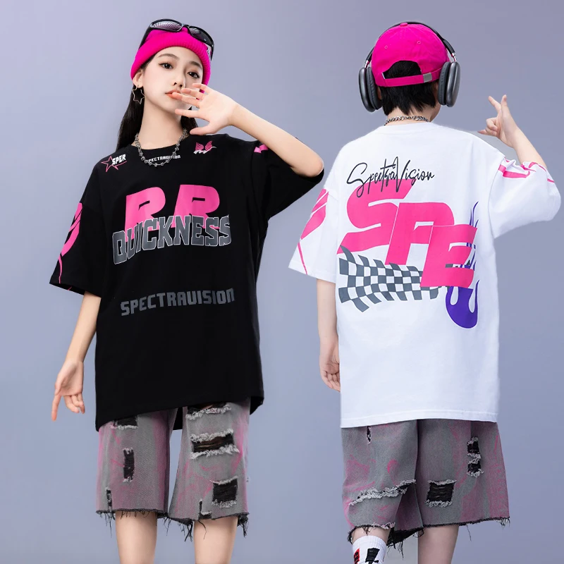 

2024 New Ballroom Hip Hop Dance Costumes For Girls Loose T-Shirt Shorts Outfits Boys Jazz Performane Stage Rave Clothes DQS16301