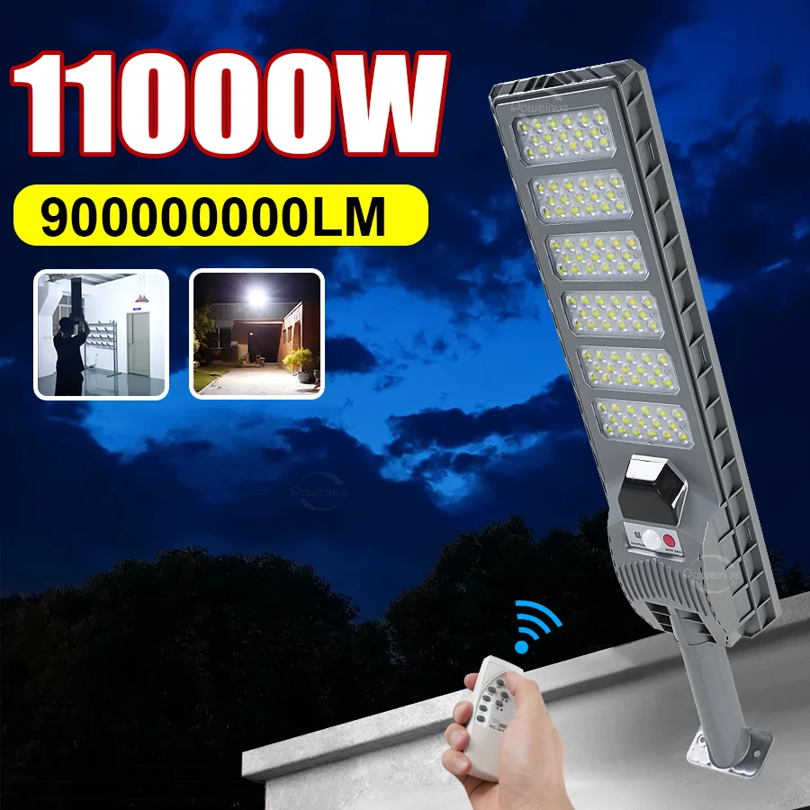 

Мощный солнечный светодиодный светильник 900000000LM 11000W с 3 режимами, датчиком движения, прожектором на солнечной энергии, для улицы, сада, настенный, уличный фонарь